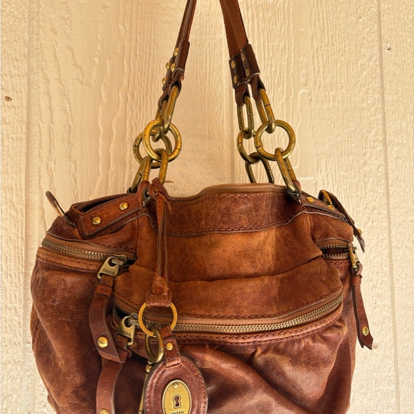 Vintage Fossil Brown Leather Shoulder Bag - Picture 8 of 14
